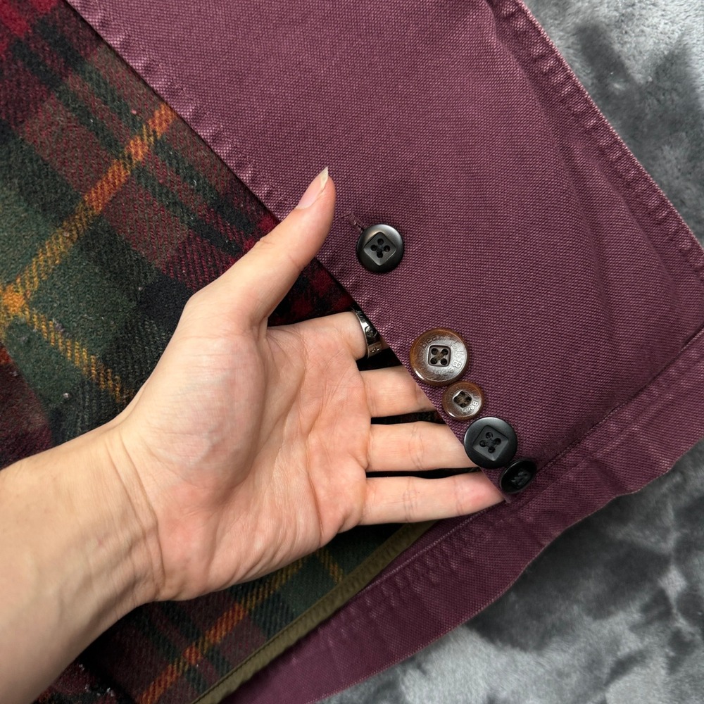 L.L. Bean Field Coat Jacket Womens M Plum Burgundy Plaid Lined Canvas Barn Chore - Picture 10 of 11